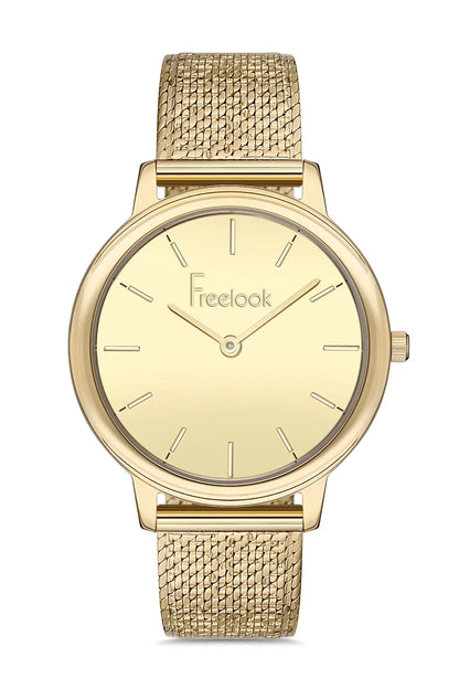 FREELOOK FL.1.10143-3 GOLDEN STEEL BAND GOLDEN DIAL  FOR WOMEN