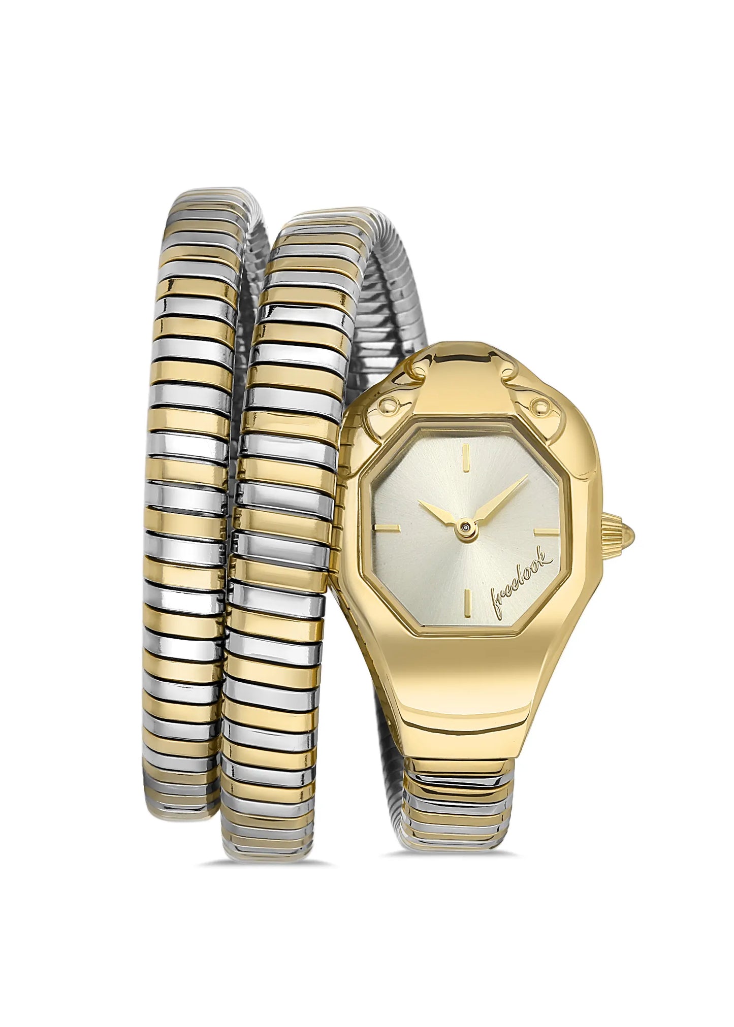 FREELOOK FL.1.10304-5 SILVER AND GOLD STEEL BAND SILVER DIAL  FOR WOMEN