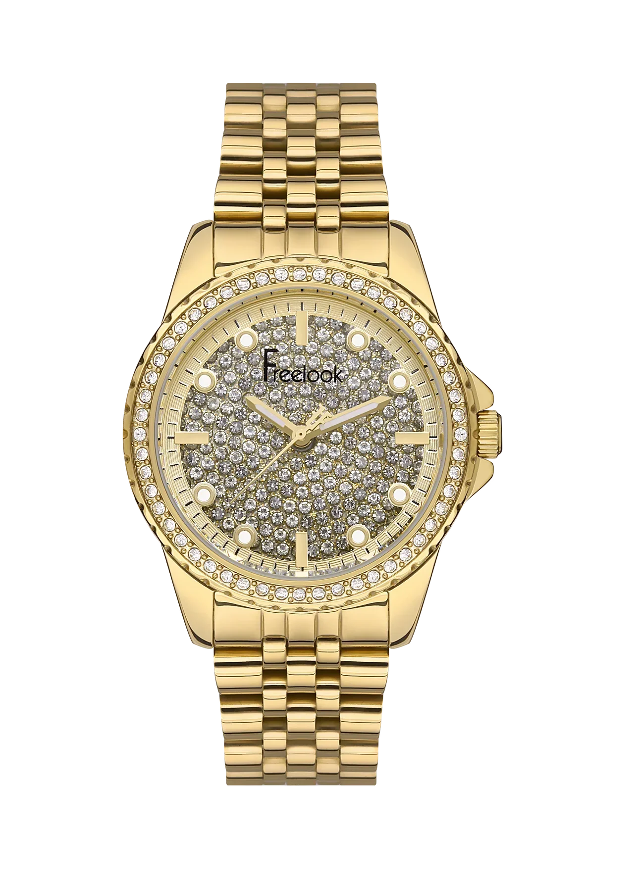FREELOOK FL.1.10337-2 GOLDEN STEEL BAND SILVER DIAL  FOR WOMEN
