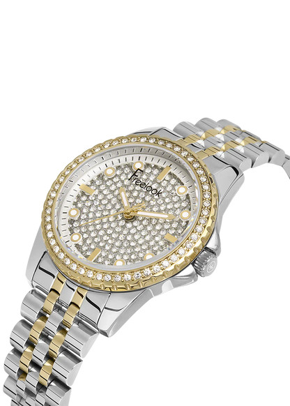 FREELOOK FL.1.10337-4 SILVER AND GOLD STEEL BAND SILVER DIAL  FOR WOMEN