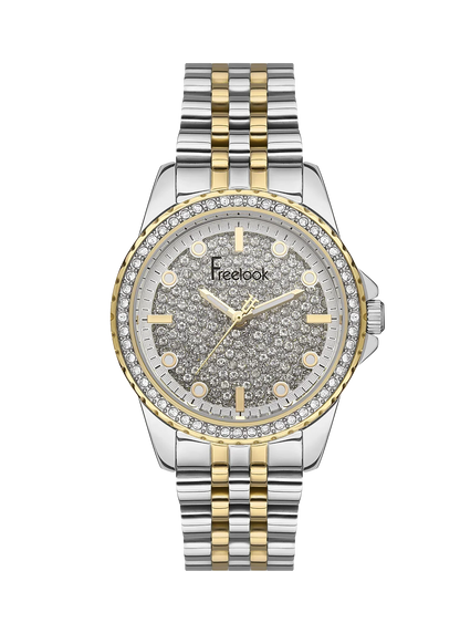 FREELOOK FL.1.10337-4 SILVER AND GOLD STEEL BAND SILVER DIAL  FOR WOMEN