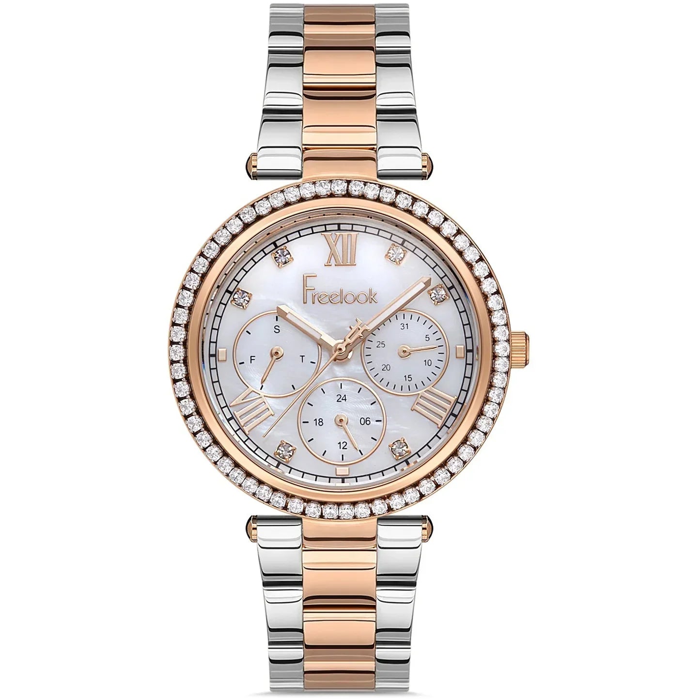 FREELOOK FL.1.10341-4 SILVER AND ROSE GOLD STEEL BAND WHITE DIAL  FOR WOMEN