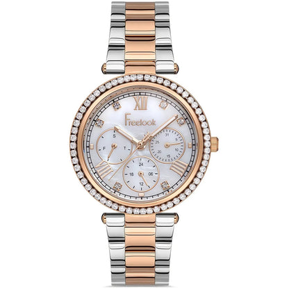 FREELOOK FL.1.10341-4 SILVER AND ROSE GOLD STEEL BAND WHITE DIAL  FOR WOMEN
