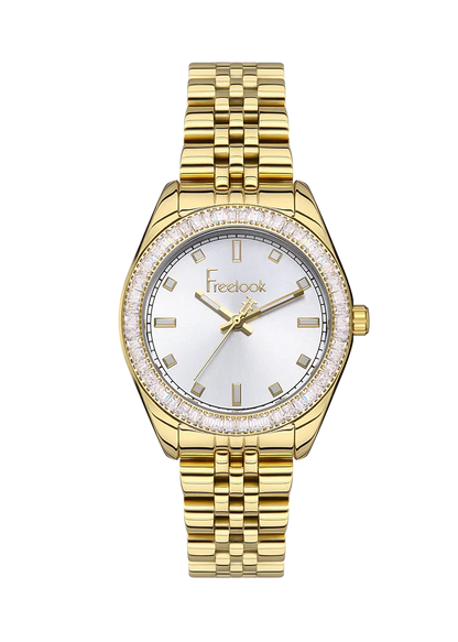 FREELOOK FL.1.10380-4 GOLDEN STEEL BAND SILVER DIAL  FOR WOMEN