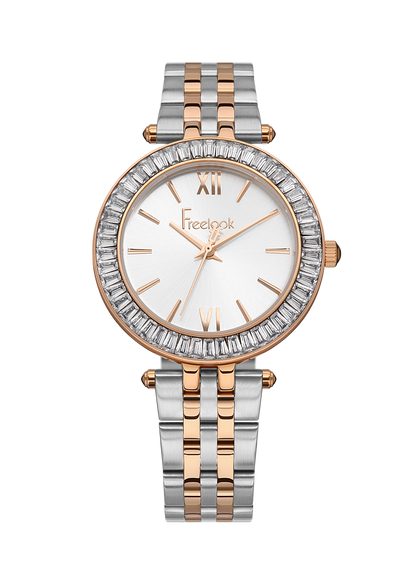 FREELOOK FL.1.10392-4 SILVER AND ROSE GOLD STEEL BAND SILVER DIAL  FOR WOMEN
