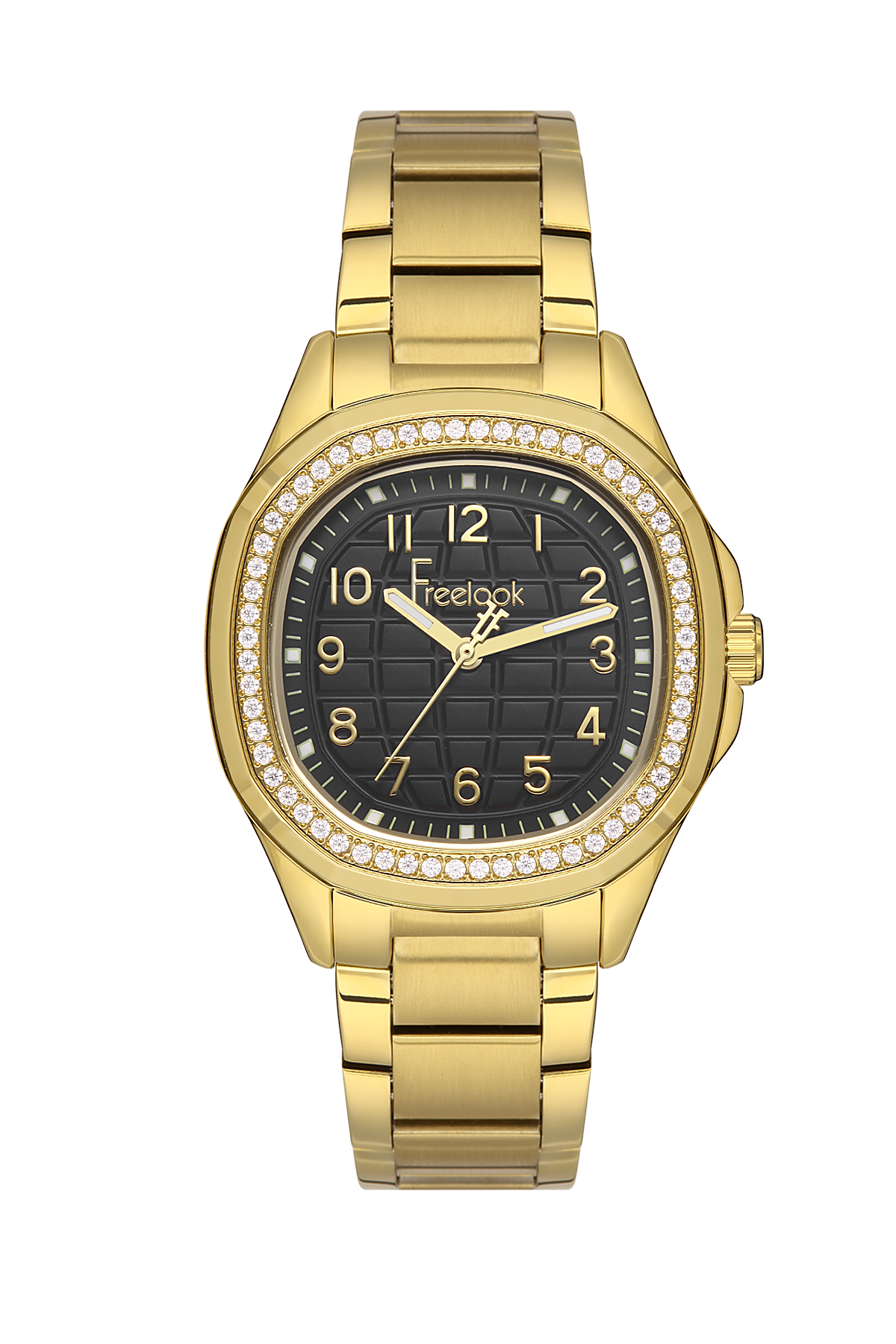 FREELOOK FL.1.10418-3 GOLDEN STEEL BAND BLACK DIAL  FOR WOMEN