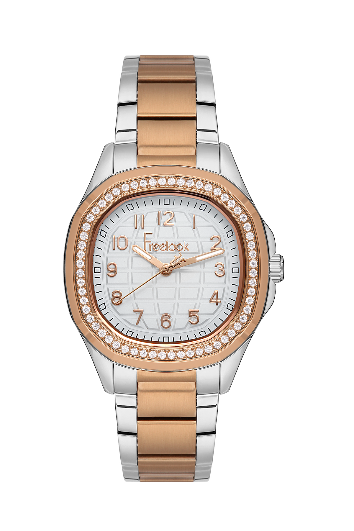 FREELOOK FL.1.10418-5 SILVER AND ROSE GOLD STEEL BAND WHITE DIAL  FOR WOMEN