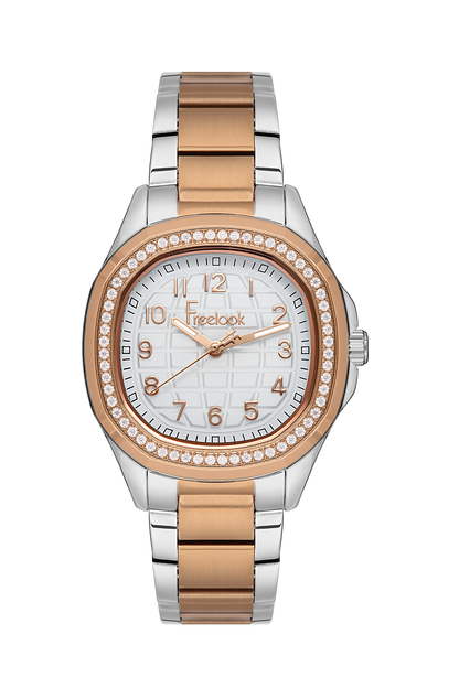 FREELOOK FL.1.10418-5 SILVER AND ROSE GOLD STEEL BAND WHITE DIAL  FOR WOMEN