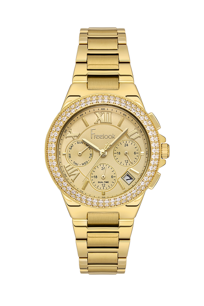 FREELOOK FL.1.10425-2 GOLDEN STEEL BAND GOLDEN DIAL  FOR WOMEN