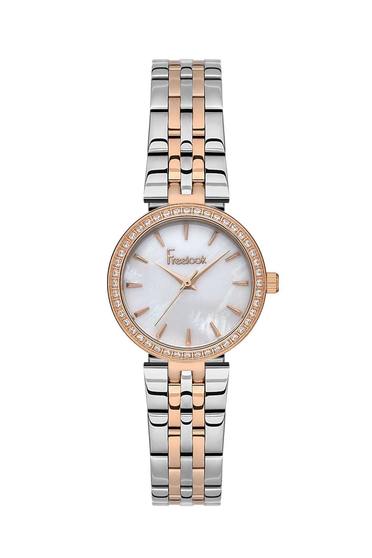 FREELOOK FL.1.10426-4 SILVER AND ROSE GOLD STEEL BAND WHITE DIAL  FOR WOMEN