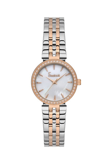 FREELOOK FL.1.10426-4 SILVER AND ROSE GOLD STEEL BAND WHITE DIAL  FOR WOMEN