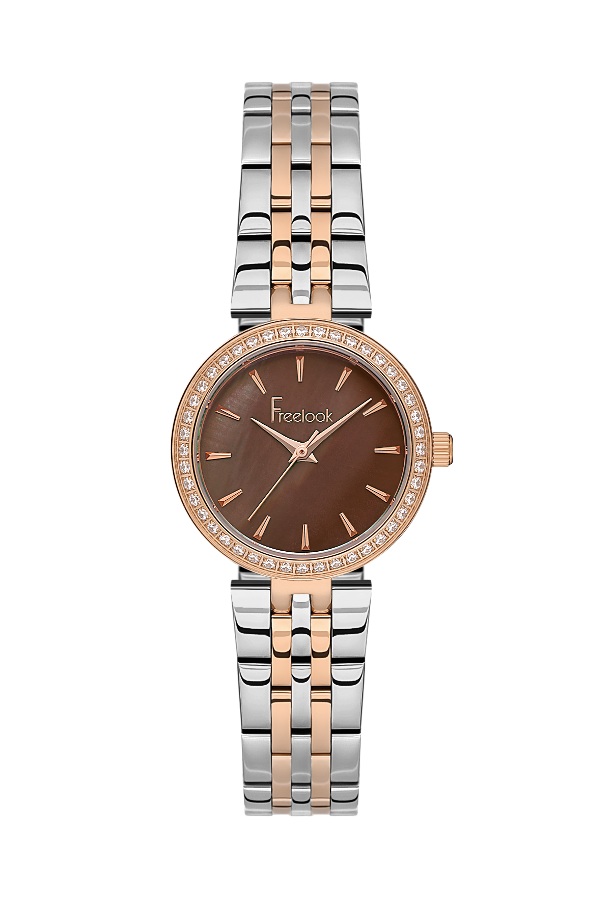 FREELOOK FL.1.10426-5 SILVER AND ROSE GOLD STEEL BAND BROWN DIAL  FOR WOMEN