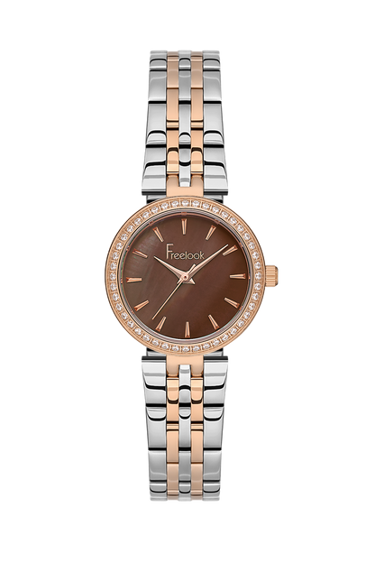 FREELOOK FL.1.10426-5 SILVER AND ROSE GOLD STEEL BAND BROWN DIAL  FOR WOMEN