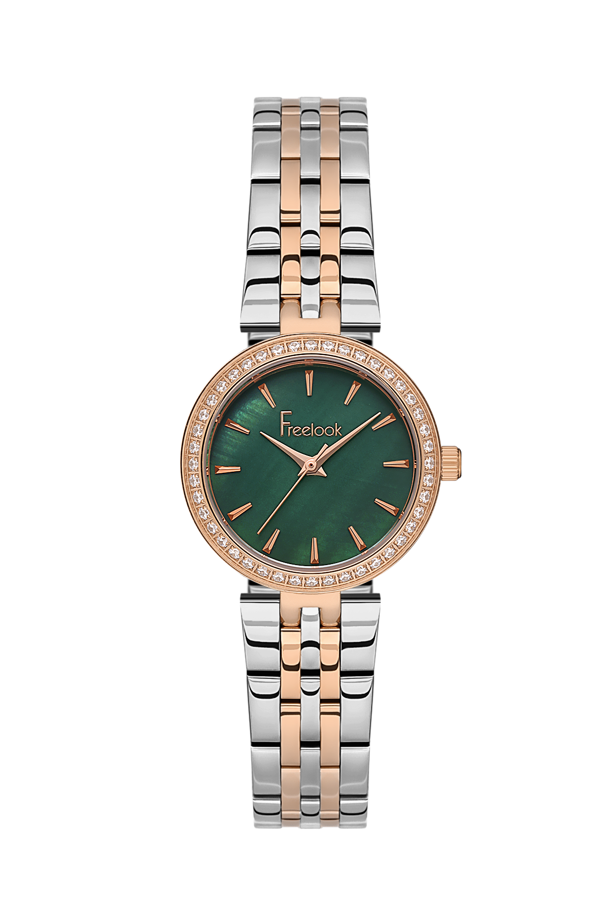 FREELOOK FL.1.10426-7 SILVER AND ROSE GOLD STEEL BAND GREEN DIAL  FOR WOMEN