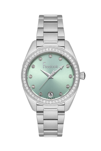 FREELOOK FL.1.10428-1 SILVER STEEL BAND BABY BLUE DIAL  FOR WOMEN