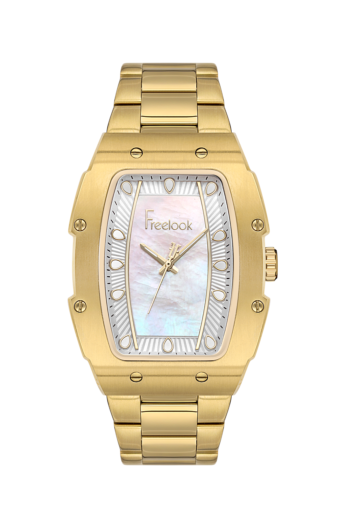 FREELOOK FL.1.10430-3 GOLDEN STEEL BAND WHITE DIAL  FOR WOMEN