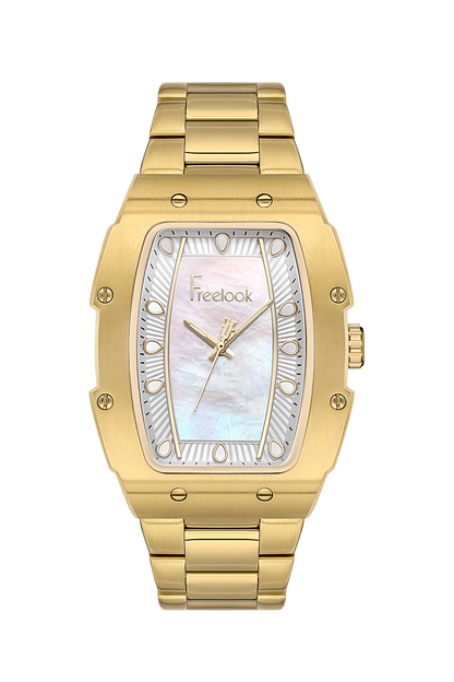 FREELOOK FL.1.10430-3 GOLDEN STEEL BAND WHITE DIAL  FOR WOMEN