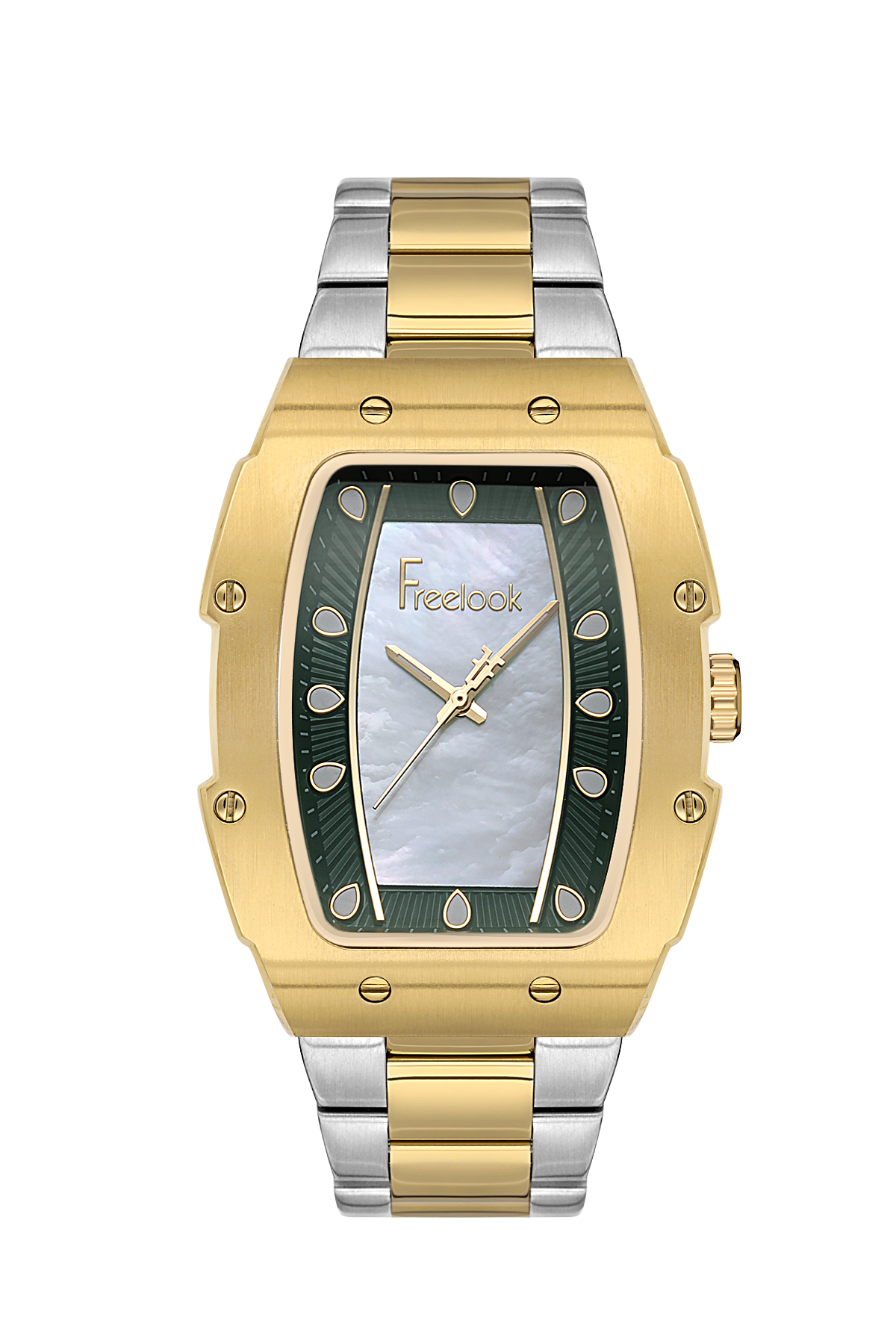 FREELOOK FL.1.10430-4 GOLDEN STEEL BAND GREEN DIAL  FOR WOMEN