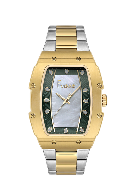 FREELOOK FL.1.10430-4 GOLDEN STEEL BAND GREEN DIAL  FOR WOMEN