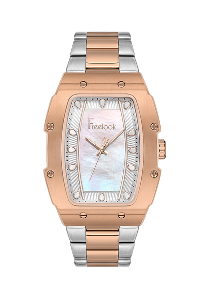 FREELOOK FL.1.10430-5 SILVER AND ROSE GOLD STEEL BAND WHITE DIAL  FOR WOMEN
