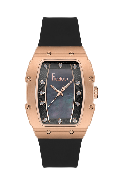 FREELOOK FL.1.10431-2 BLACK LEATHER BAND BLACK DIAL  FOR WOMEN