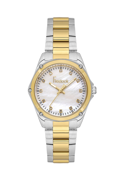 FREELOOK FL.1.10437-3 SILVER AND GOLD STEEL BAND WHITE DIAL  FOR WOMEN