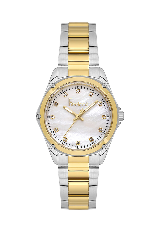 FREELOOK FL.1.10437-3 SILVER AND GOLD STEEL BAND WHITE DIAL  FOR WOMEN