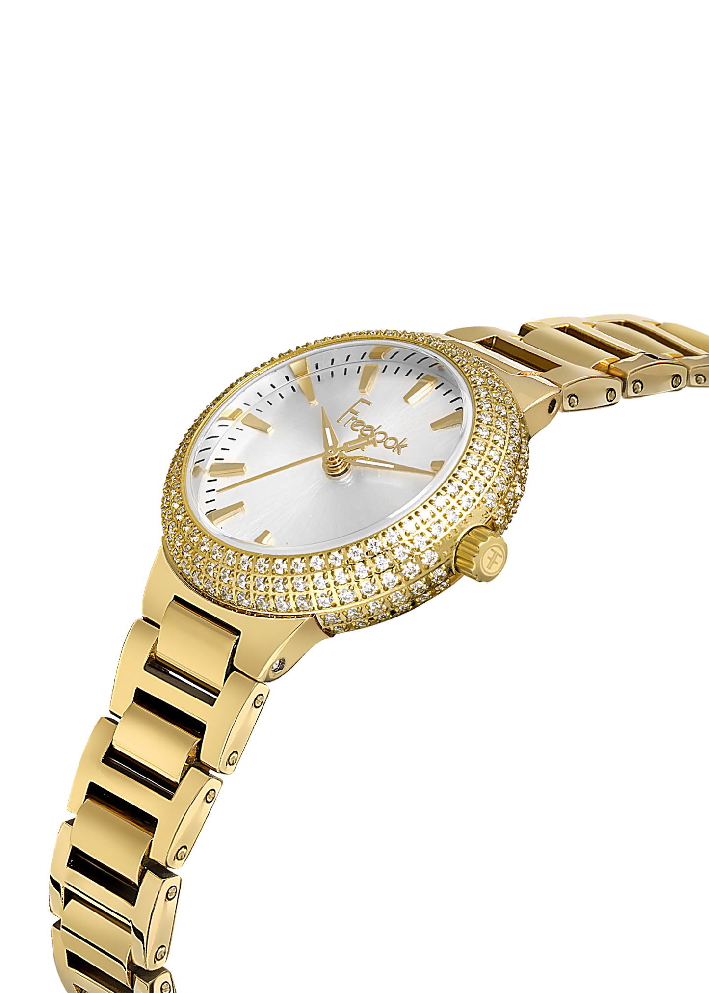 FREELOOK FL.1.10438-2 GOLDEN STEEL BAND SILVER DIAL  FOR WOMEN