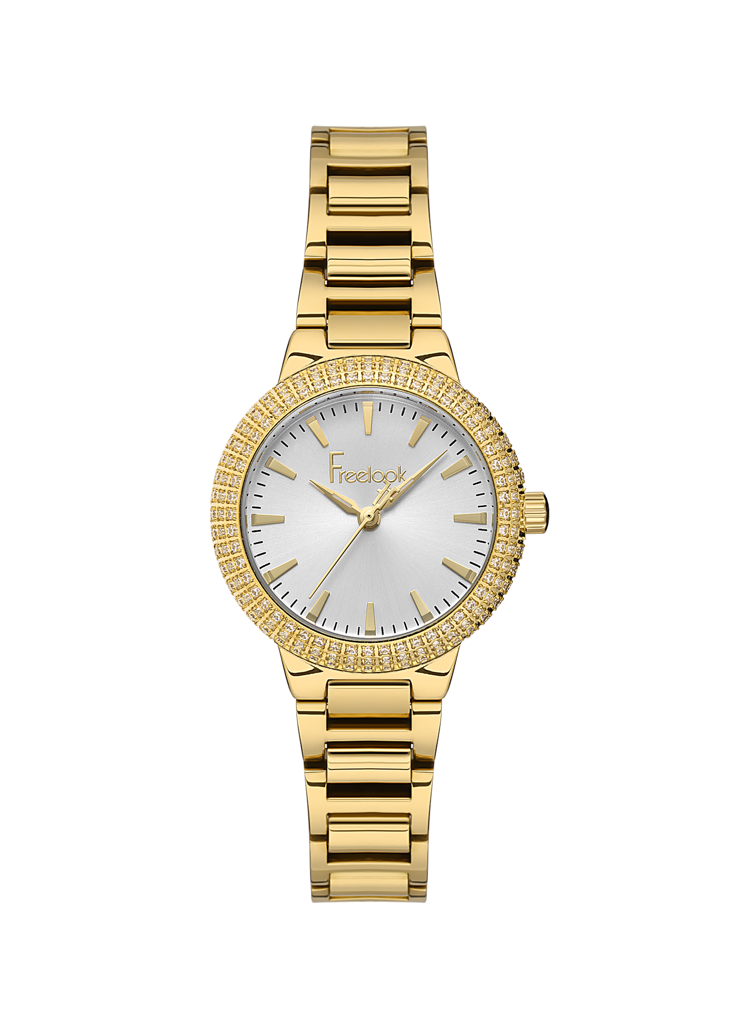 FREELOOK FL.1.10438-2 GOLDEN STEEL BAND SILVER DIAL  FOR WOMEN