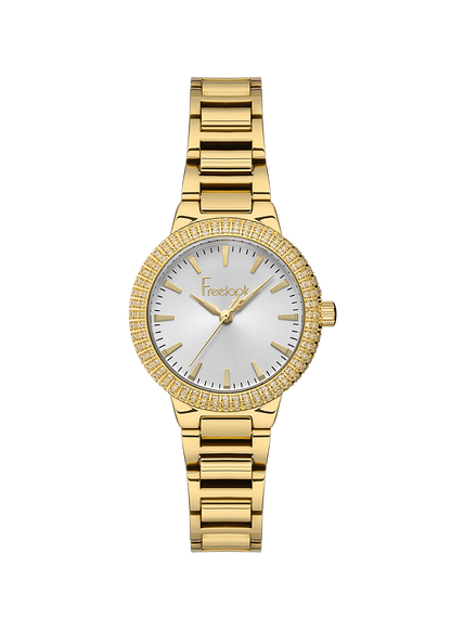 FREELOOK FL.1.10438-2 GOLDEN STEEL BAND SILVER DIAL  FOR WOMEN