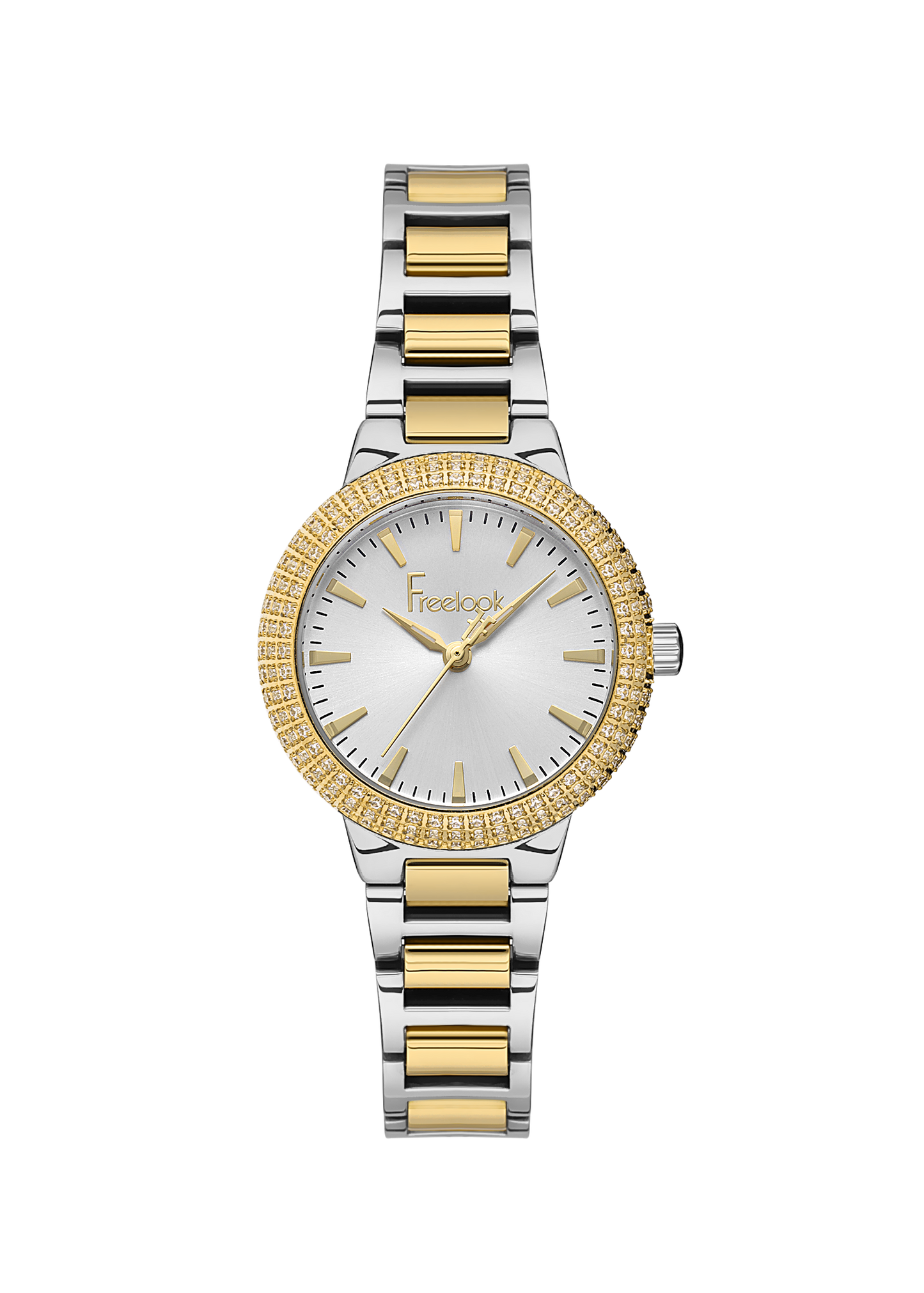 FREELOOK FL.1.10438-3 SILVER AND GOLD STEEL BAND SILVER DIAL  FOR WOMEN