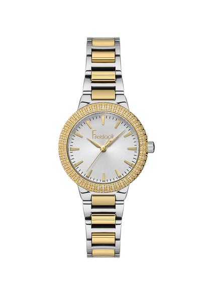 FREELOOK FL.1.10438-3 SILVER AND GOLD STEEL BAND SILVER DIAL  FOR WOMEN