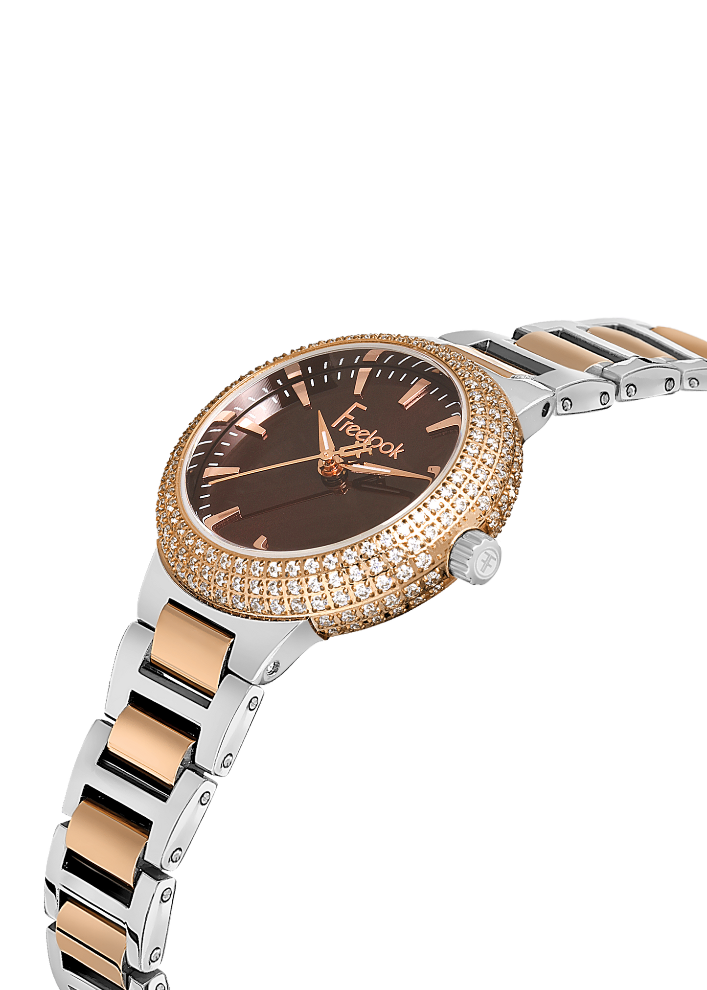 FREELOOK FL.1.10438-5 SILVER AND ROSE GOLD STEEL BAND BROWN DIAL  FOR WOMEN