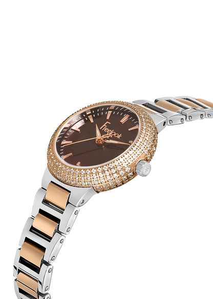 FREELOOK FL.1.10438-5 SILVER AND ROSE GOLD STEEL BAND BROWN DIAL  FOR WOMEN
