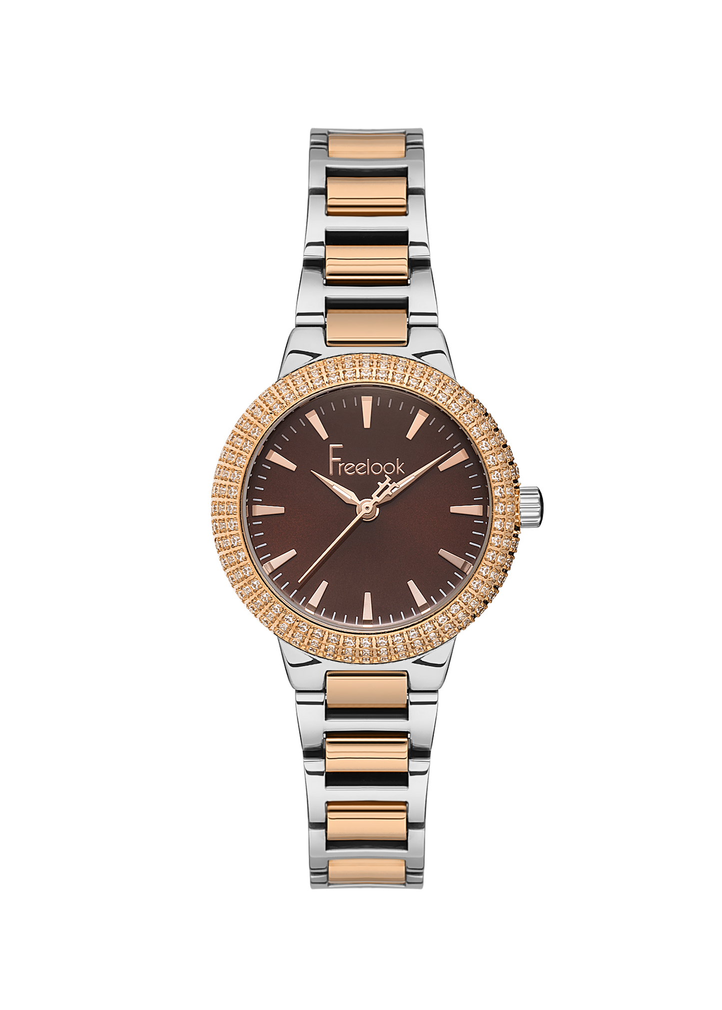 FREELOOK FL.1.10438-5 SILVER AND ROSE GOLD STEEL BAND BROWN DIAL  FOR WOMEN