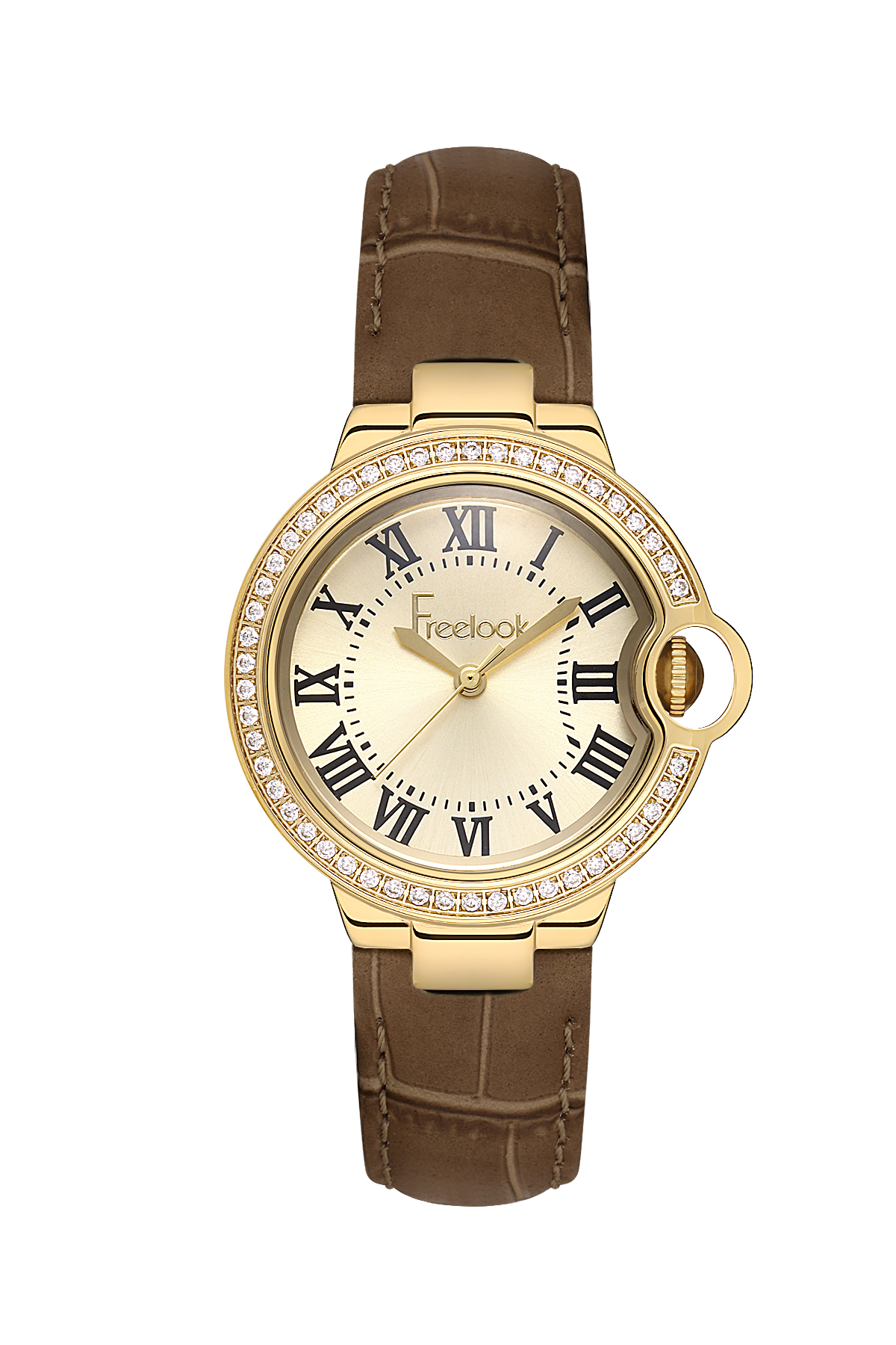 FREELOOK FL.1.10445-3 BEIGE LEATHER BAND GOLDEN DIAL  FOR WOMEN