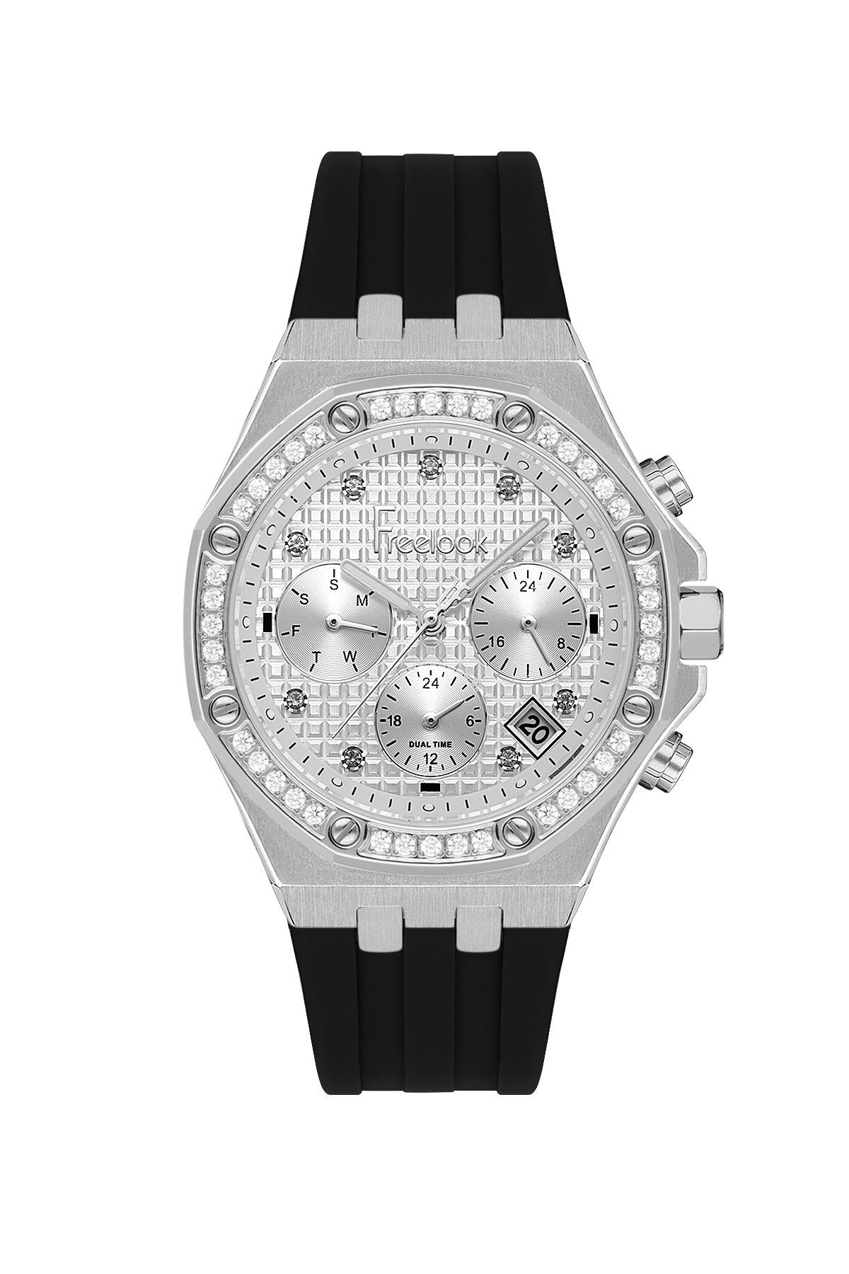 FREELOOK FL.1.10447-1 BLACK RUBBER BAND SILVER DIAL  FOR WOMEN
