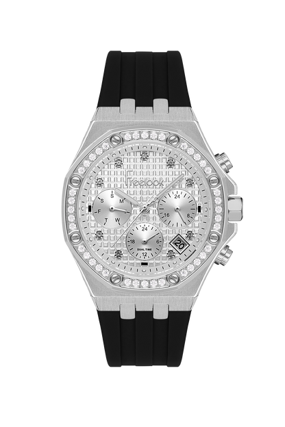 FREELOOK FL.1.10447-1 BLACK RUBBER BAND SILVER DIAL  FOR WOMEN
