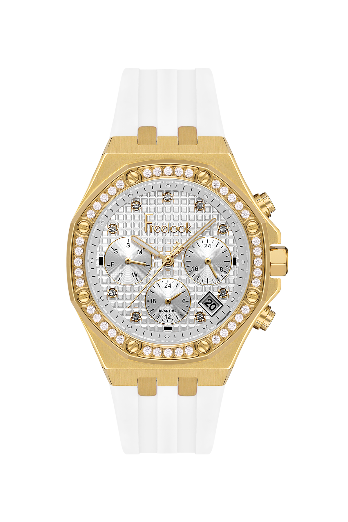 FREELOOK FL.1.10447-3 WHITE RUBBER BAND SILVER DIAL  FOR WOMEN