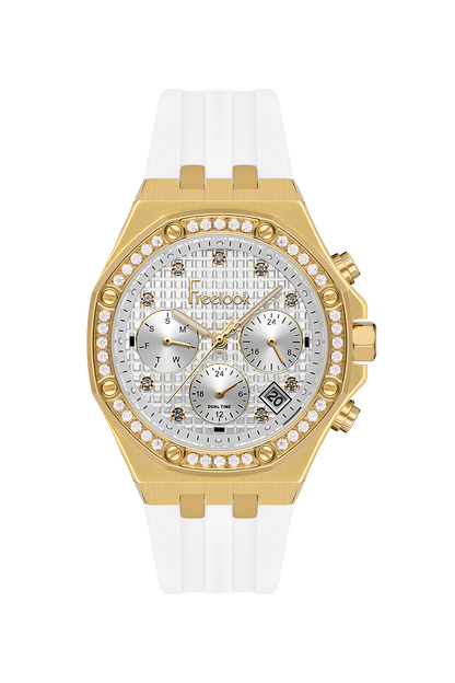 FREELOOK FL.1.10447-3 WHITE RUBBER BAND SILVER DIAL  FOR WOMEN