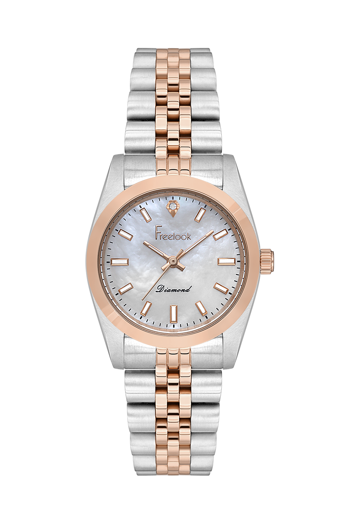 FREELOOK FL.4.10004-6 SILVER AND ROSE GOLD STEEL BAND WHITE DIAL  FOR WOMEN