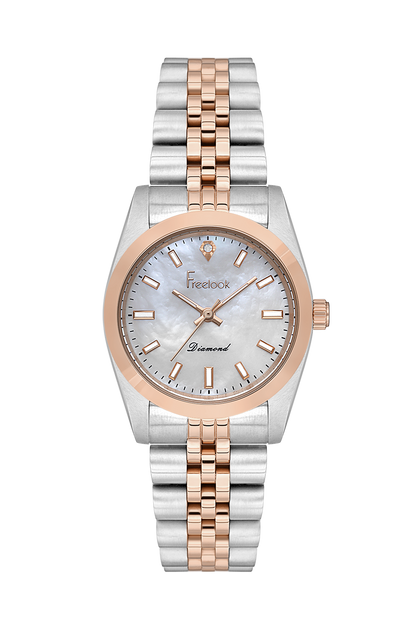 FREELOOK FL.4.10004-6 SILVER AND ROSE GOLD STEEL BAND WHITE DIAL  FOR WOMEN