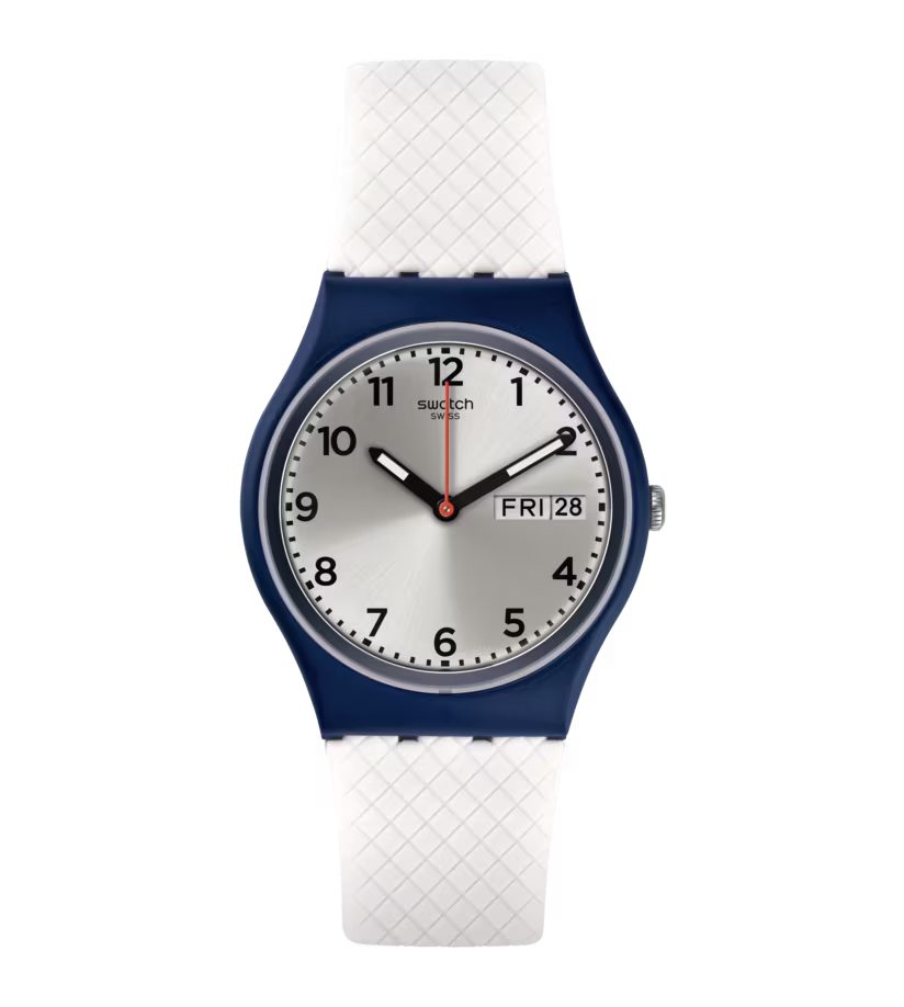 SWATCH GN720 WHITE RUBBER BAND SILVER DIAL FOR WOMEN