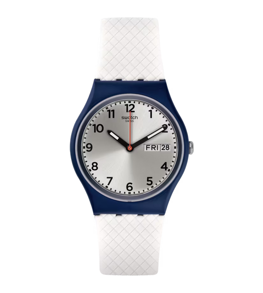 SWATCH GN720 WHITE RUBBER BAND SILVER DIAL FOR WOMEN