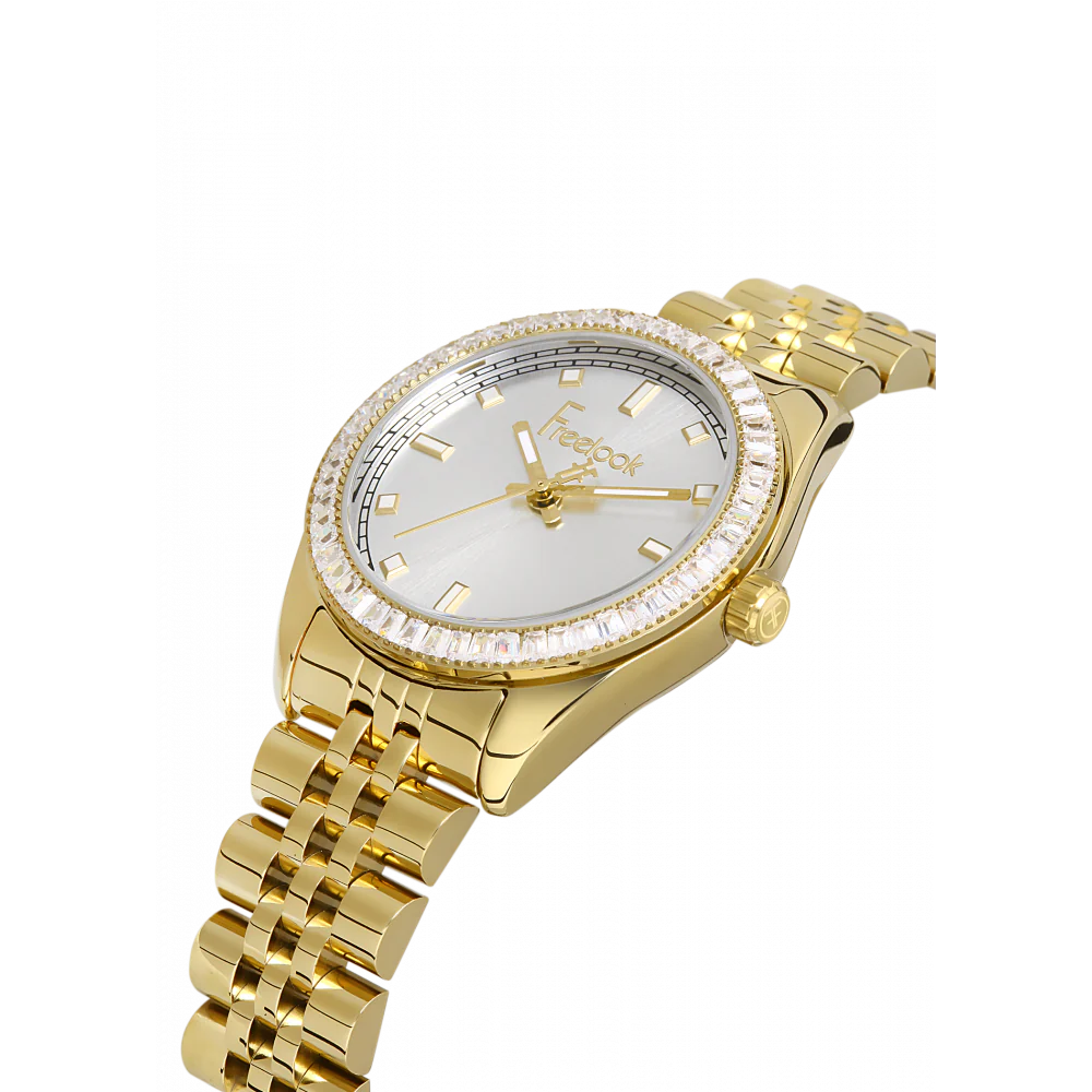 FREELOOK FL.1.10380-4 GOLDEN STEEL BAND SILVER DIAL  FOR WOMEN