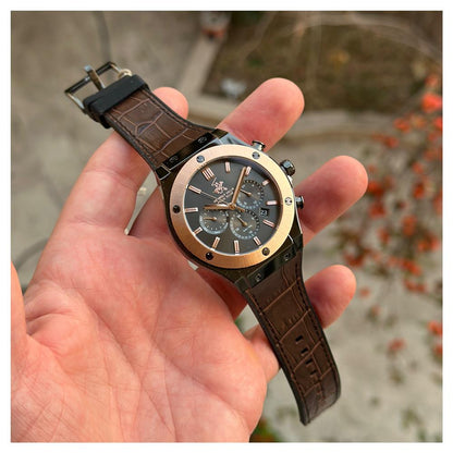 POLO BP3690X.062 BROWN LEATHER BAND BLACK DIAL  FOR MEN