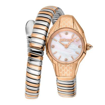 JUST CAVALLI JC1L375M0065 SILVER AND ROSE GOLD STEEL BAND WHITE DIAL FOR WOMEN