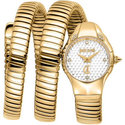 JUST CAVALLI JC1L393M0025 GOLDEN STEEL BAND WHITE DIAL FOR WOMEN