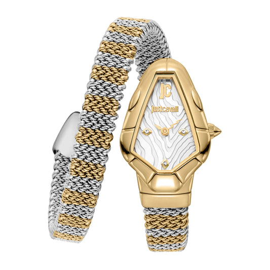 JUST CAVALLI JC1L426M0055 SILVER AND GOLD STEEL BAND WHITE DIAL  FOR WOMEN