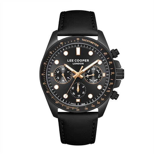LEE COOPER LC08233.651 BLACK LEATHER BAND BLACK DIAL  FOR MEN